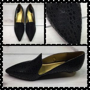 Black 8.5 Croc Print Kitten Heel Loafer